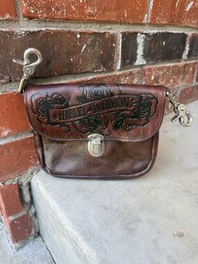 Harley-Davidson Distressed Brown Leather Belt Bag with Embossed Logo